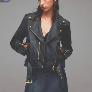 All Saints brand new Black and gold leather jacket